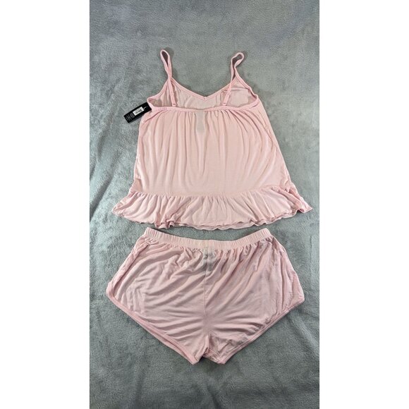 Bebe Sleepwear Women's Large Pink Tank & Shorts lounge set rhinestone logo NWT - Picture 2 of 9